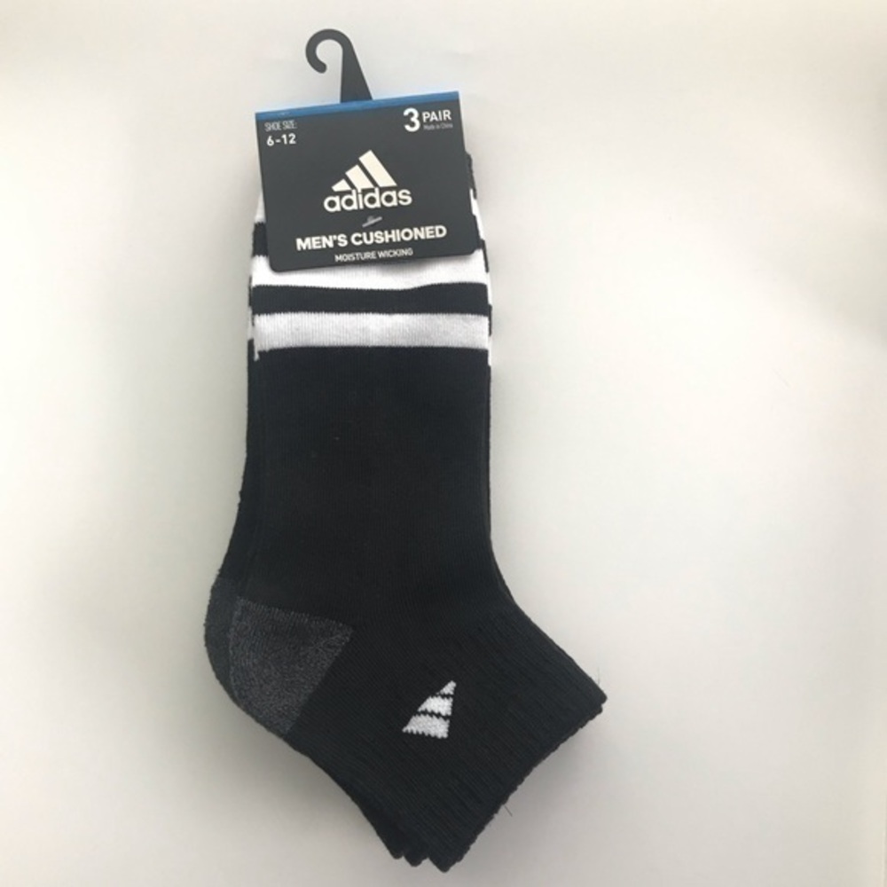 Adidas men’s quarter socks 3 pair size 6-12 black white gray